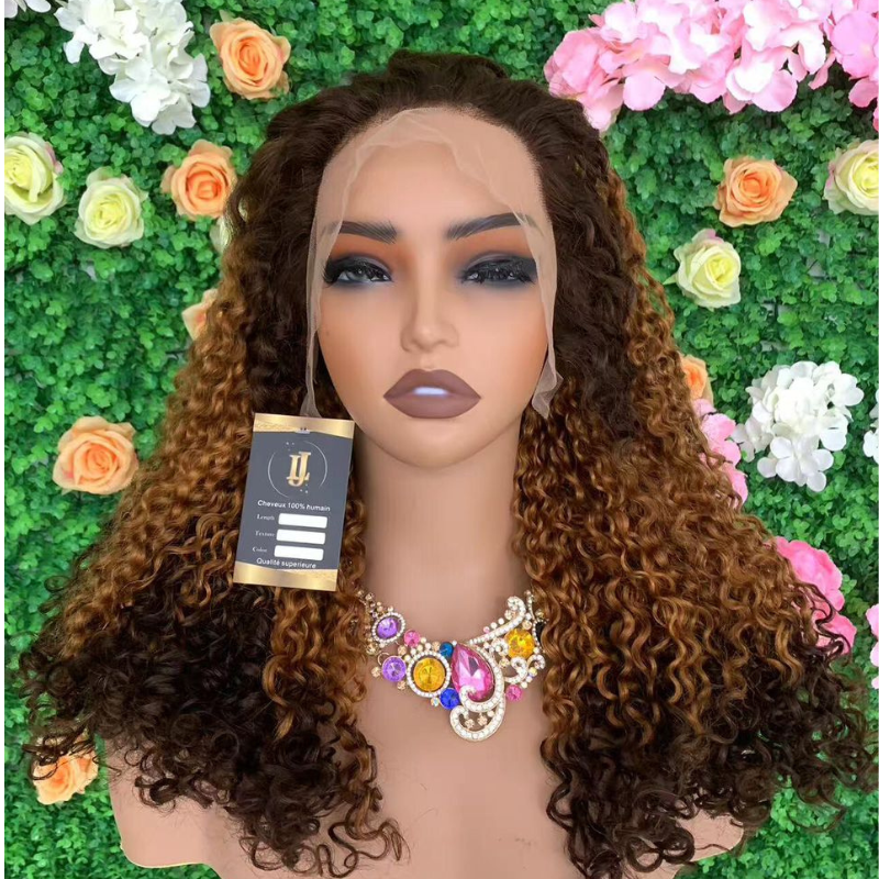 Perruque pixie Curly aux couleurs double drawn ombré T4/30/4#